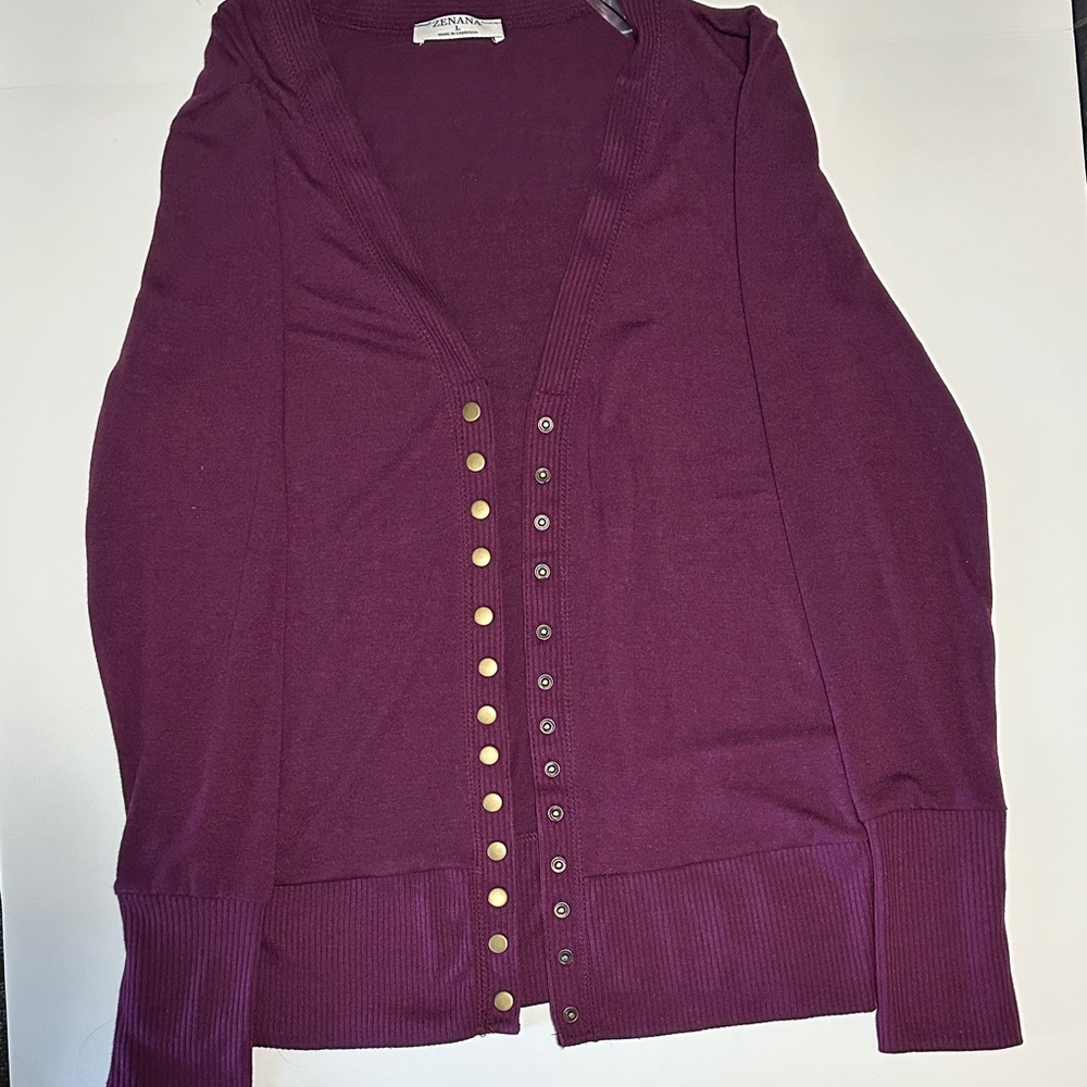 Zenana Outfitters Plum Cardigan with Gold Buttons